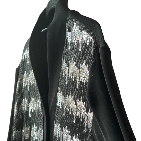 CHICO'S Black and Silver Metallic Sequin Lightweight Open Jacket Cardigan - Picture 5 of 11